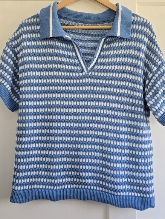 Shirts | Blue And White Johnny Collar Short Sleeve Top No Label See ...